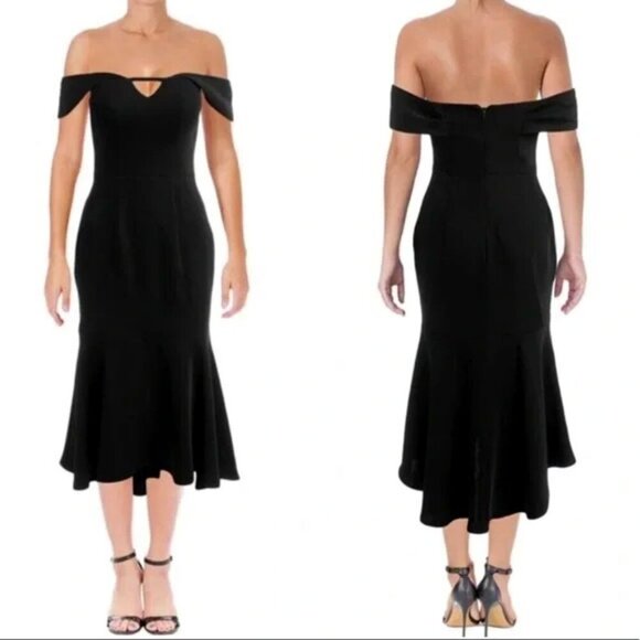 NWT JARLO LONDON Blithe Black Flounce Hi Low Hem Midi Dress Gown SZ 4 - Picture 1 of 5